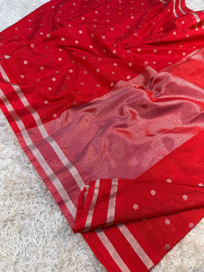 Banarasi Dyeable Soft Silk Saree with Zari Booti Weaving for Women – Festive Wear