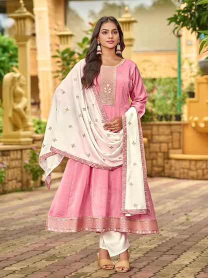Flared 3-Piece Suit Set for Women in Fancy Fabric with Embroidered Dupatta – XL and XXL Sizes