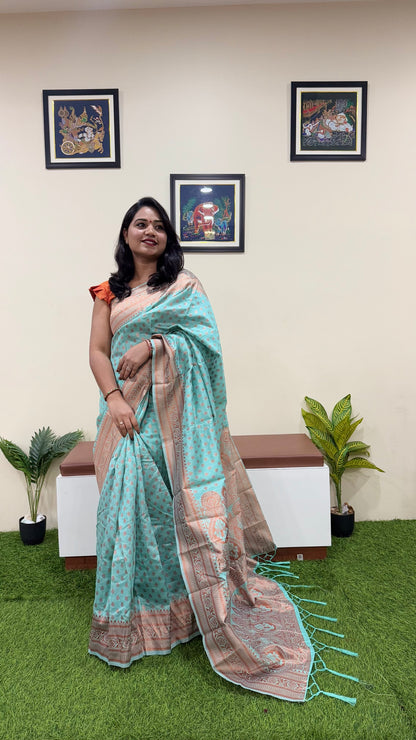 Semi-Chanderi Silk Woven Saree with Zari Border – Traditional Wear Saree for Women