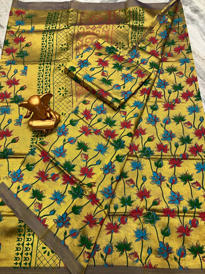 Mangalagiri Pattu Cotton Saree for Women with Plain Weave and Blouse Piece – Soft Lightweight Drape