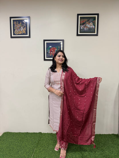 Viscose Embroidered 3-Piece Suit Set with Jacquard Dupatta – XL to 3XL