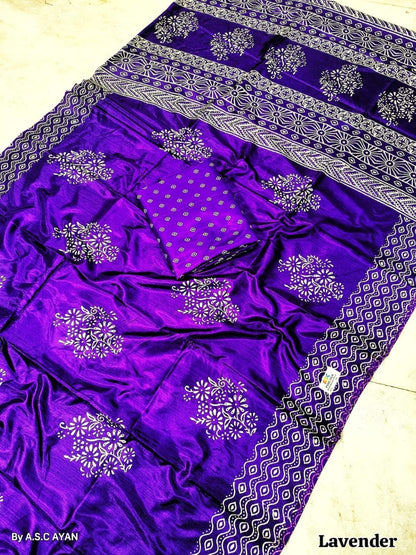 Alpana Print Pure Silk Saree with Printed Blouse Piece – Festive & Wedding Wear for Women