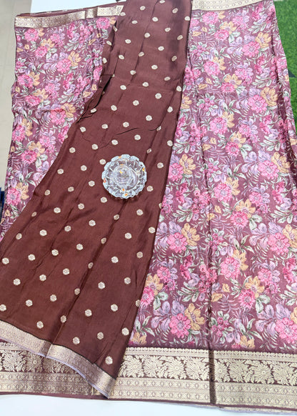 Printed H.O. Silk Saree with Floral and Paisley Design and Zari Border – Premium Festive Saree for Women