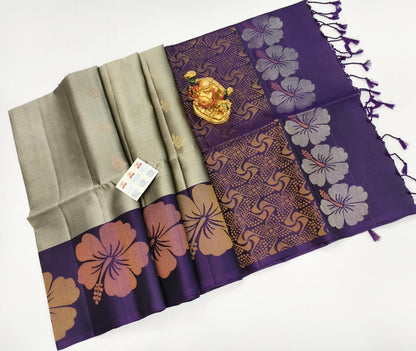 Pure Soft Silk Handloom Saree for Women – Double Warp Borderless Design with Gold Zari and Contrast Blouse