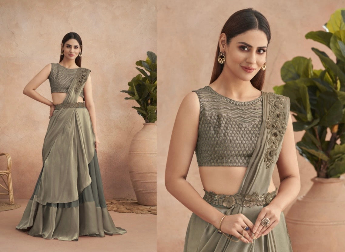 fancy ready to wear saree with unstitched net blouse Mani’s Ready to Wear