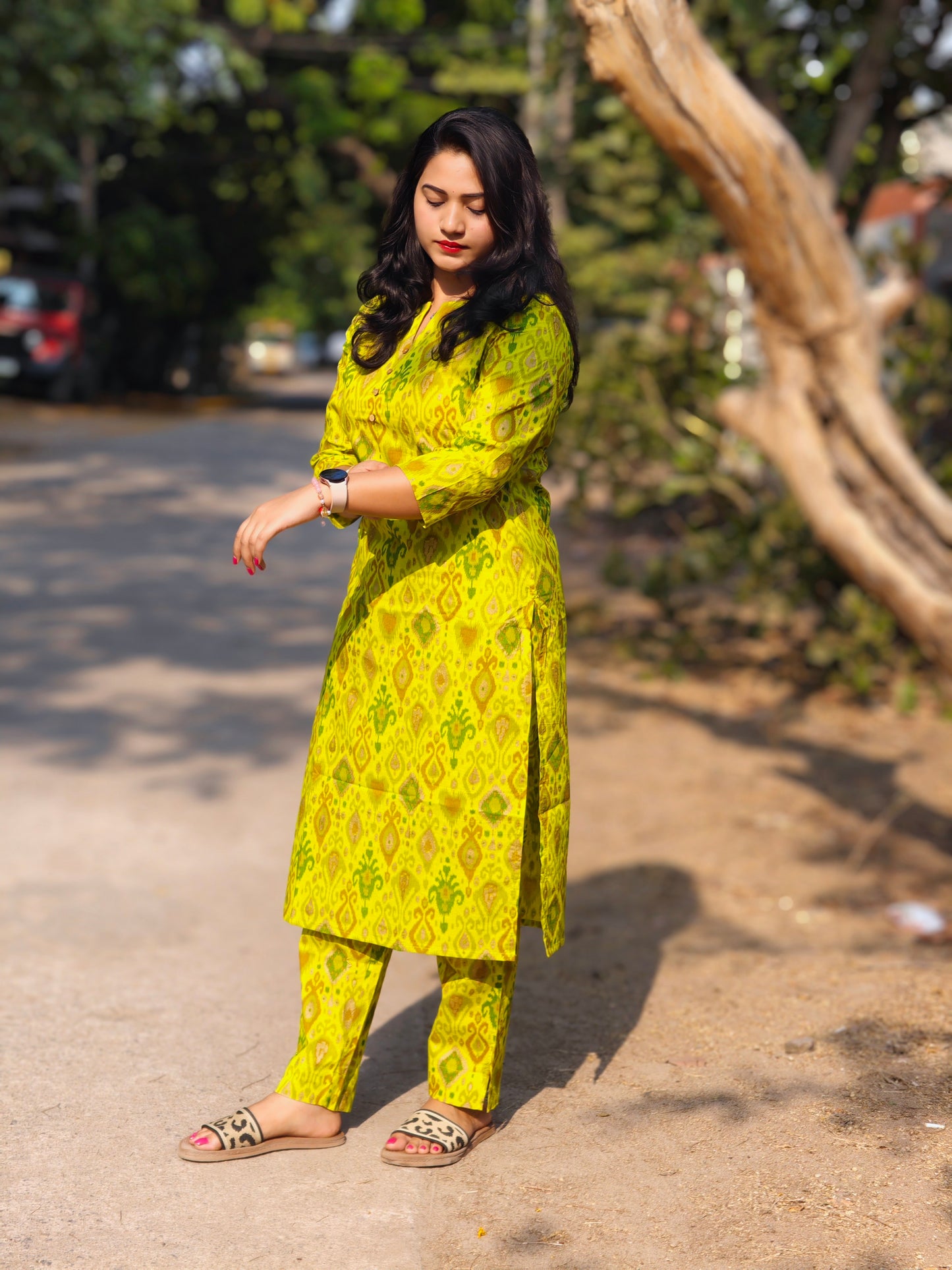 Cotton kurti pant set for women with all-over ethnic print and straight silhouette – summer daily wear