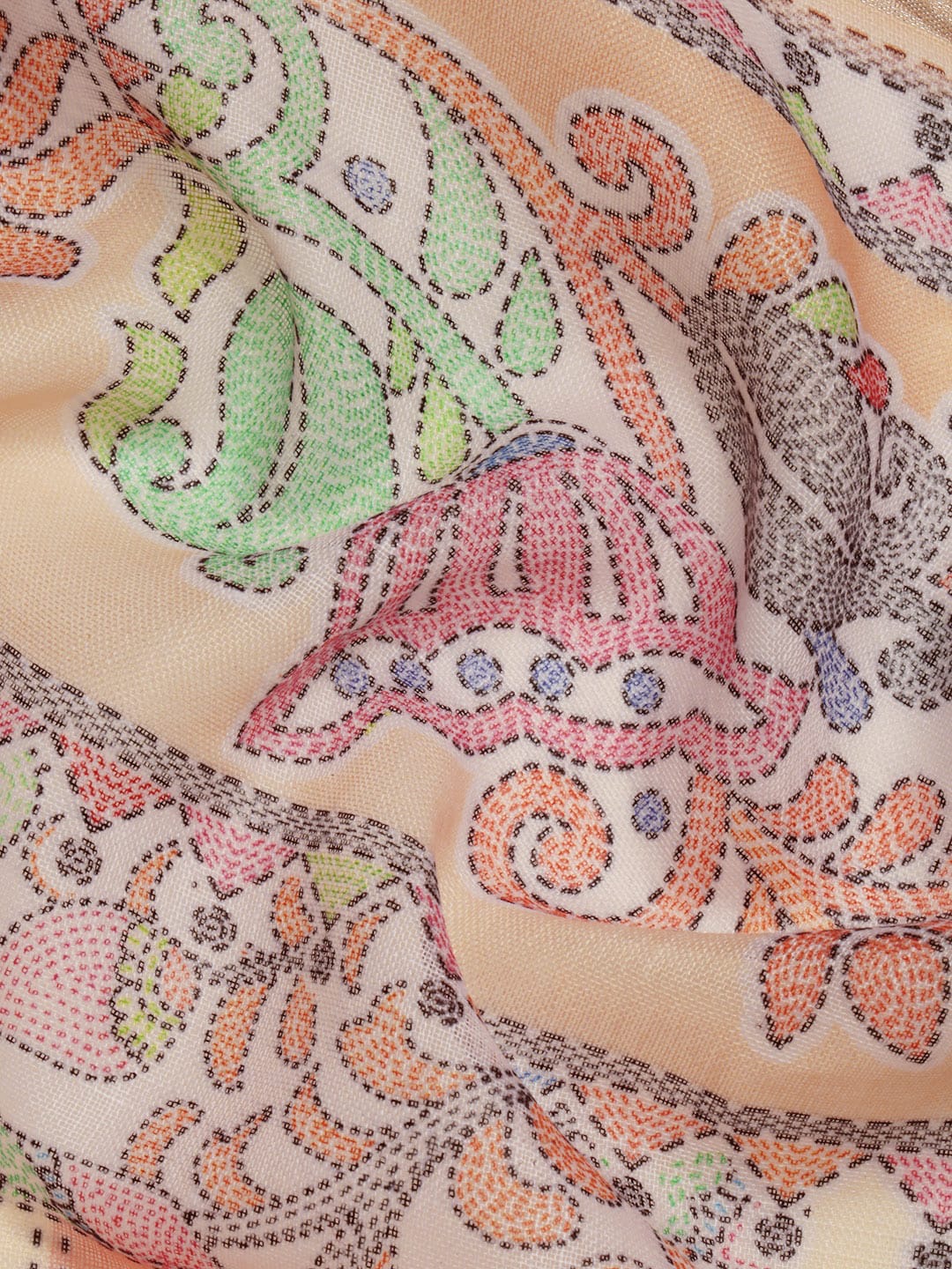 Soft Pure Linen Saree with Floral Print, Kantha Lotus Border, Zari Lining, and Running Blouse