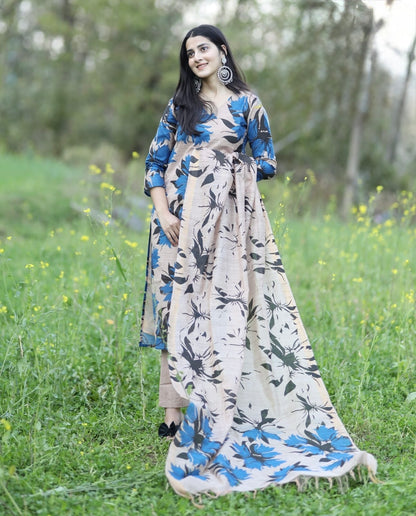 Cotton Silk Kurti Pant Dupatta Set for Women – Soft Lined Ethnic 3-Piece Ensemble – Sizes 36 to 44