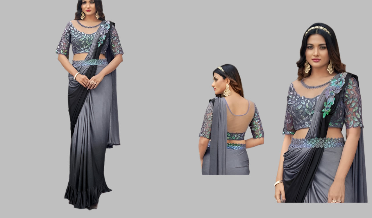 fancy ready to wear saree with unstitched net blouse Mani’s Ready to Wear