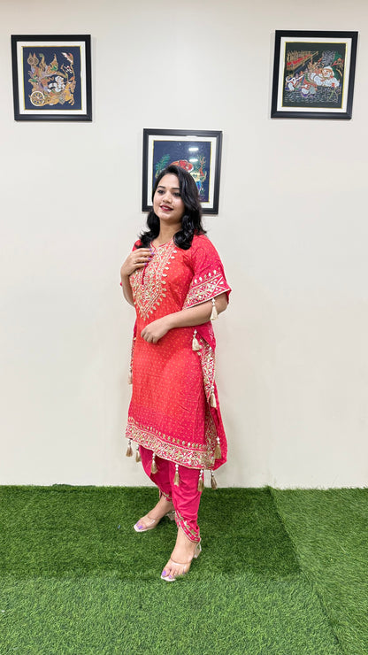 Pure Viscose Natural Crepe Silk Hand-embellished gota patti work with hand mirror work