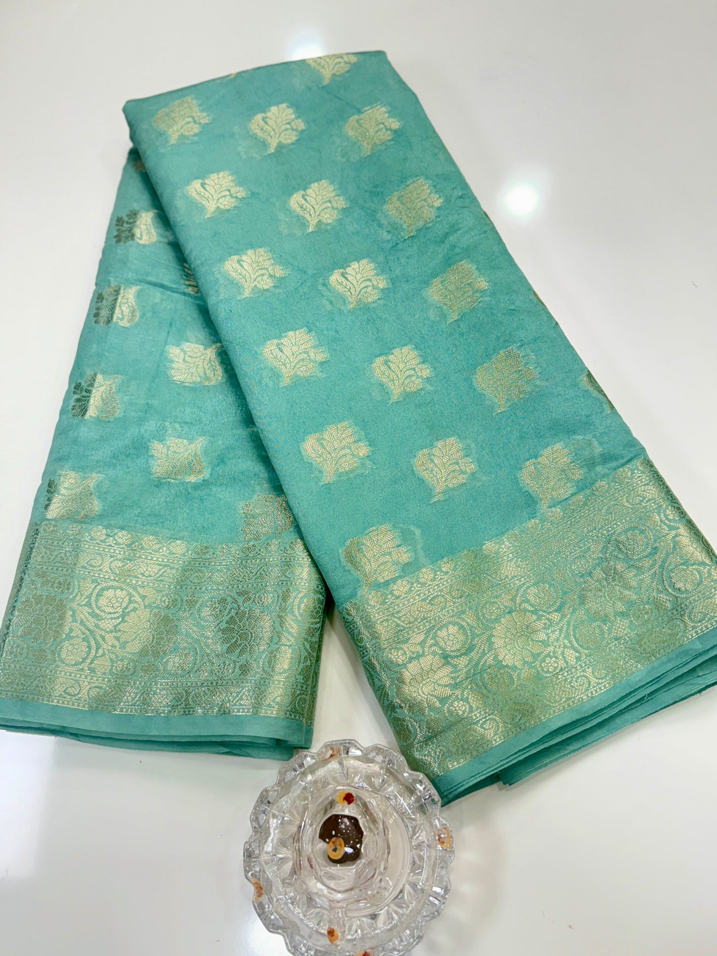 Semi Dupion Silk Saree with Zari Buta Motifs and Contrast Border for Women