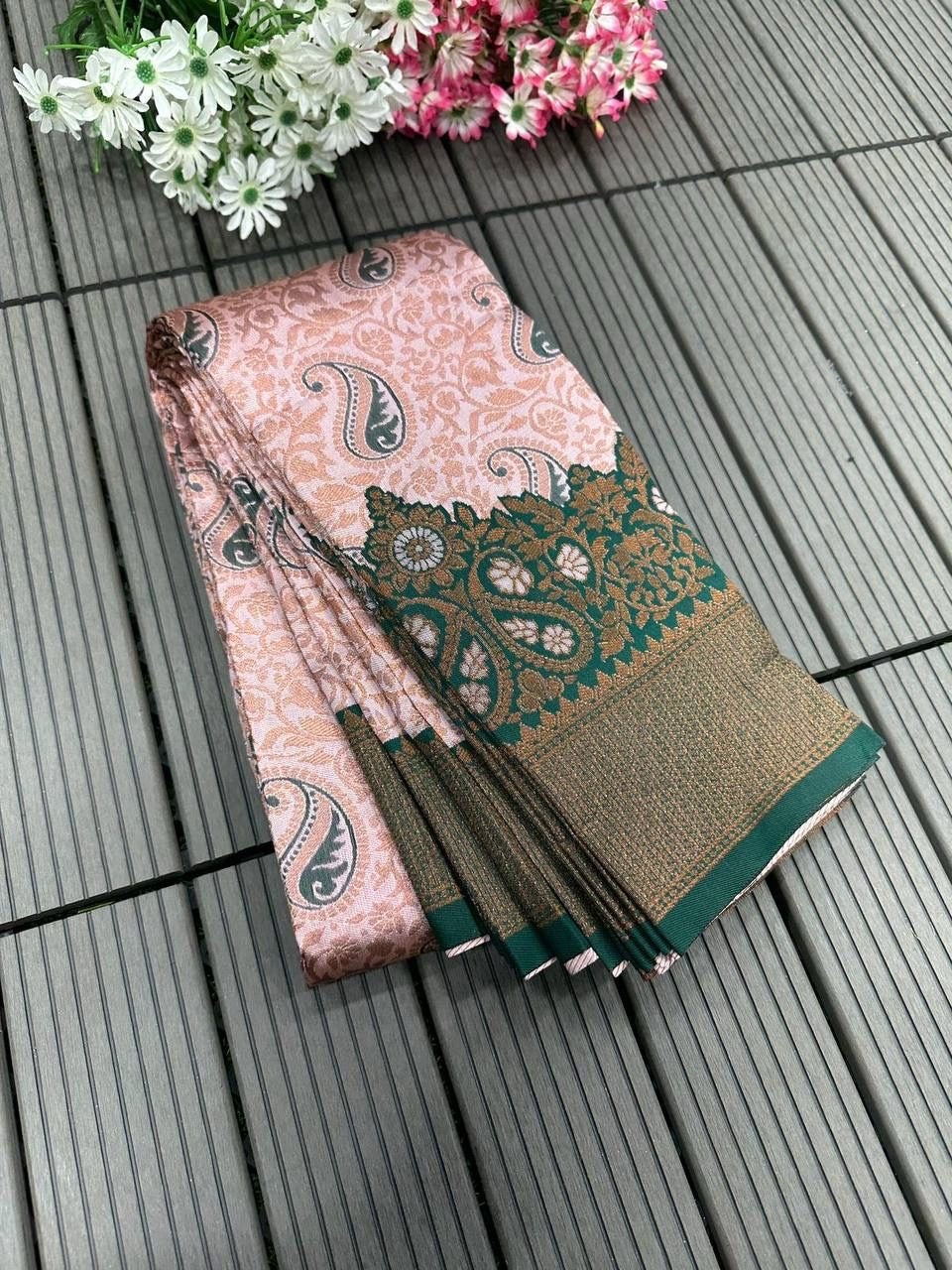 Triple Weaving Zari Tissue Silk Saree