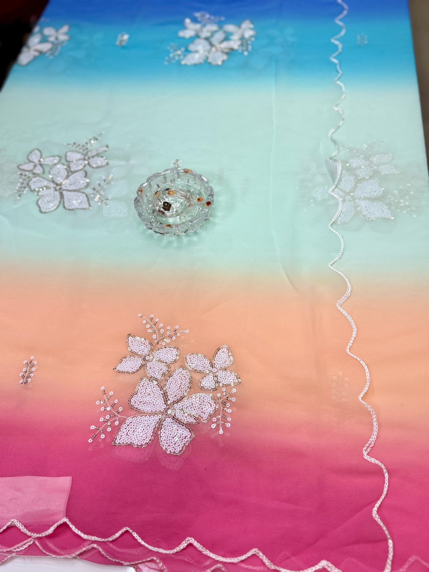 Georgette Saree with Embroidery Work and Satin Blouse for Women