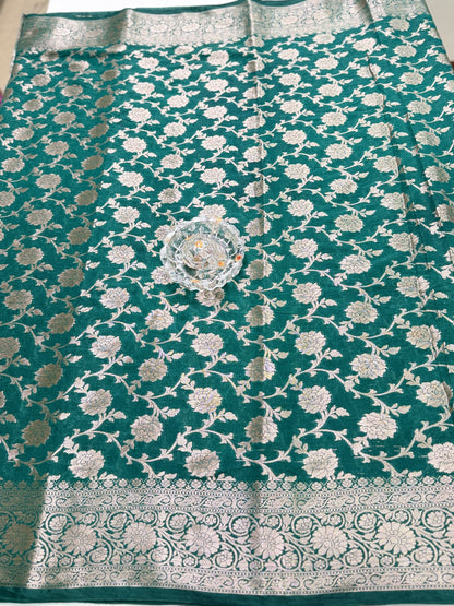 Banarasi Semi Dupion Silk Saree with Zari Floral Jaal Weaving and Blouse Piece for Women