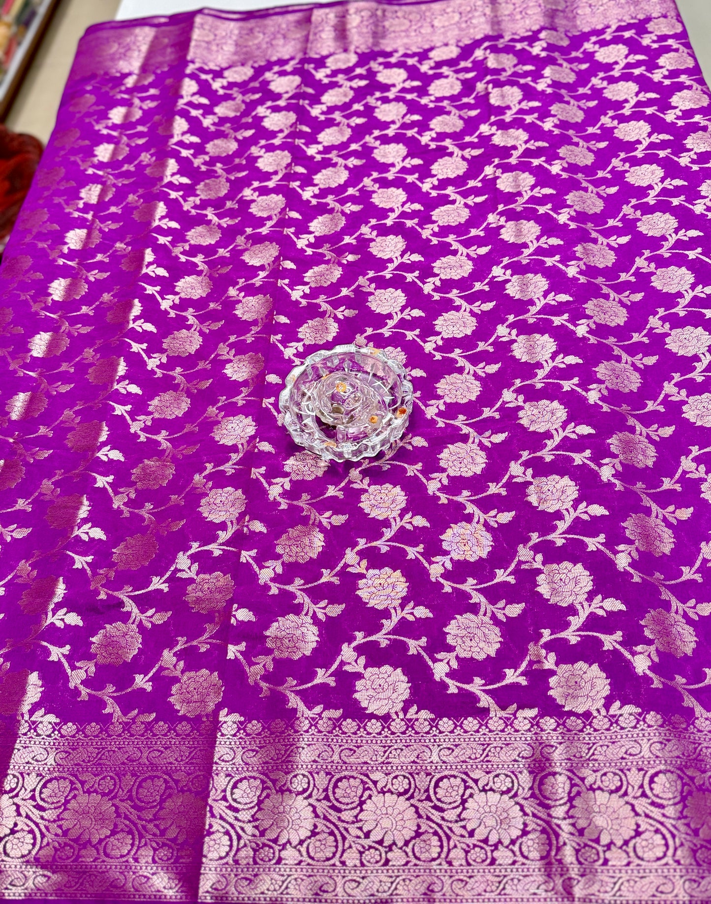 Banarasi Semi Dupion Silk Saree with Zari Floral Jaal Weaving and Blouse Piece for Women