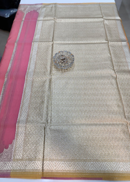 Banarasi handloom kora organza rankaat saree with allover zari stripe weaving and blouse piece