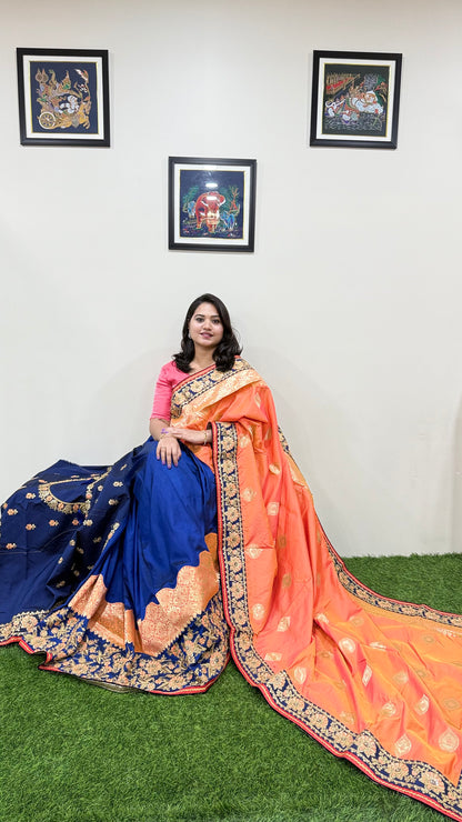Designer Silk Saree with Embroidery Lace Work, Patchwork and Unstitched Art Silk Blouse