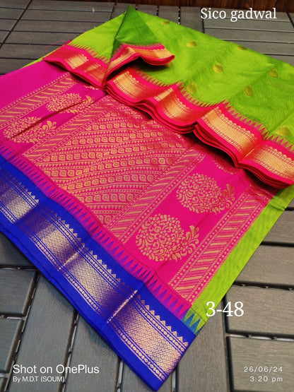 Cotton Silk Gadwal Saree with Traditional Weaving and Blouse Piece for Women
