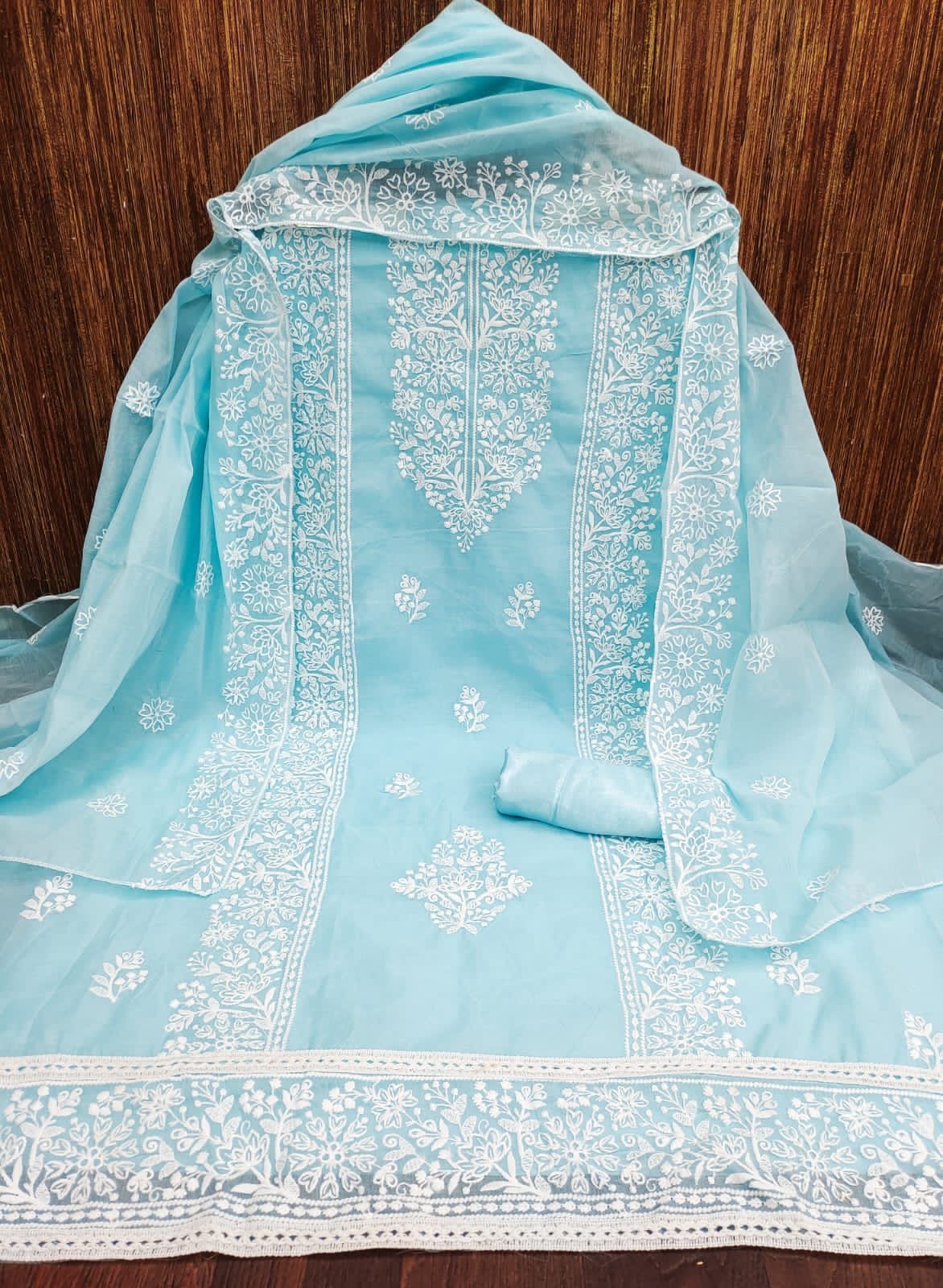 Unstitched Modal Embroidered Dress Material with Santoon Inner & Bottom and Modal Embroidered Dupatta