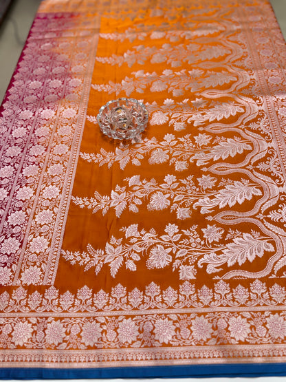 Mashru Katan Silk Saree with Zari Weaving Border and Blouse – Festive Wear for Women