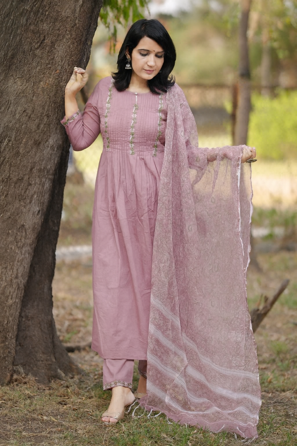 Pure Cotton Kurta Pant Dupatta Set with Pintex and Embroidery Work for Women