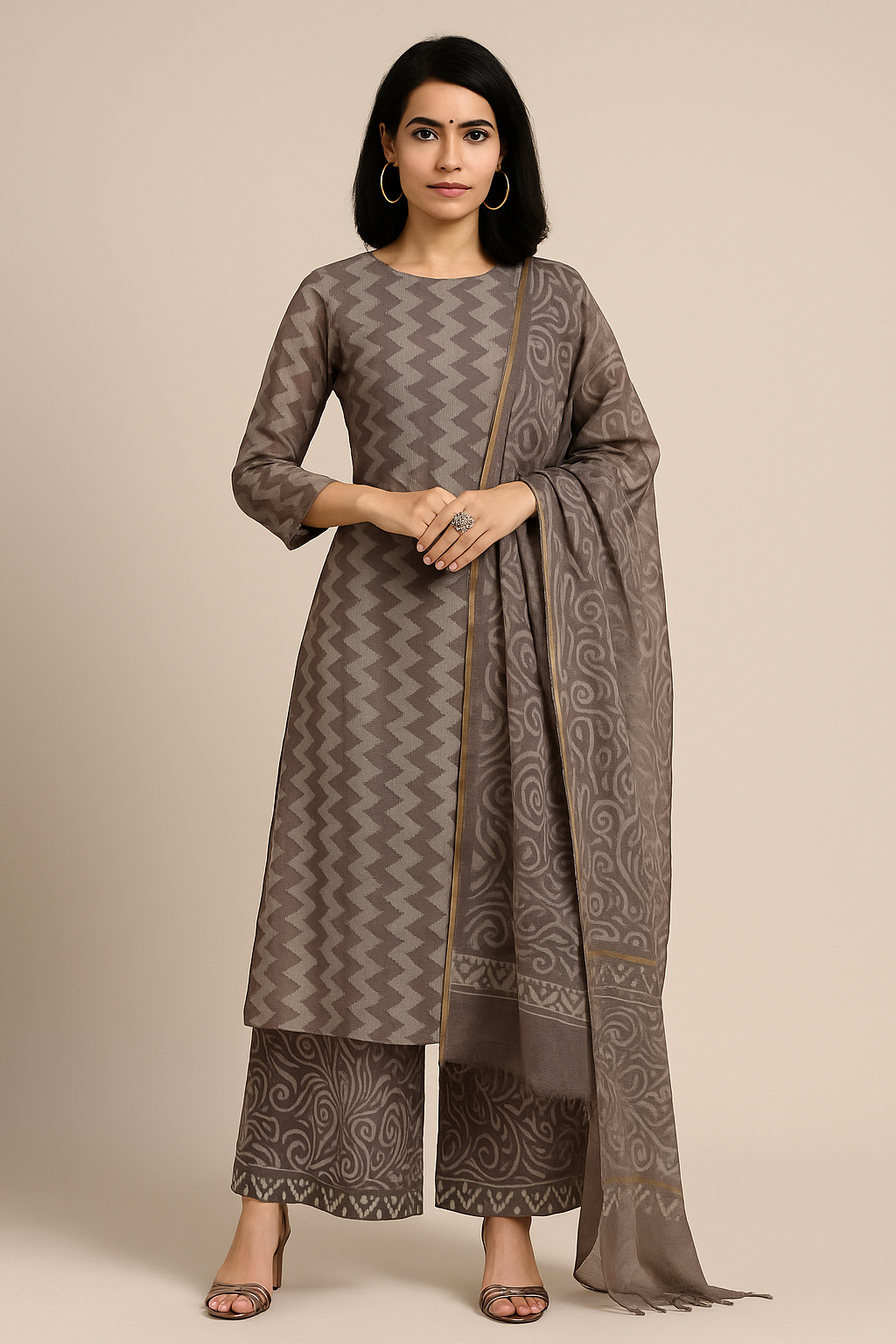 Pure Handblock Kota Doriya Kurti with Flared Cotton Palazzo and Kota Doriya Dupatta – Women’s Ethnic Wear