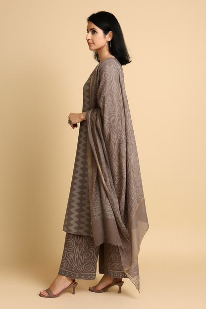 Pure Handblock Kota Doriya Kurti with Flared Cotton Palazzo and Kota Doriya Dupatta – Women’s Ethnic Wear