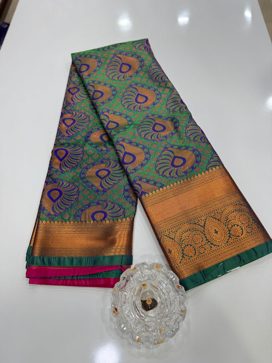 Bridal Soft Silk Saree with Jacquard Weaving & Contrast Border for Women