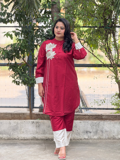 Printed Chanderi Co-ord Set with Pleated Neckline and Zari Embroidery – Women’s Ethnic Wear