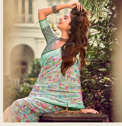 Women’s Pure Viscose Georgette Saree with Fancy Designer Blouse