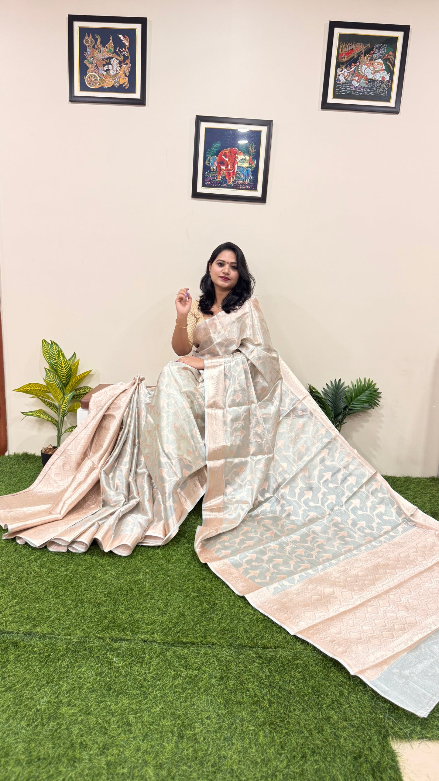 Banarasi tissue silk saree with traditional weaving design for party, festive and wedding wear