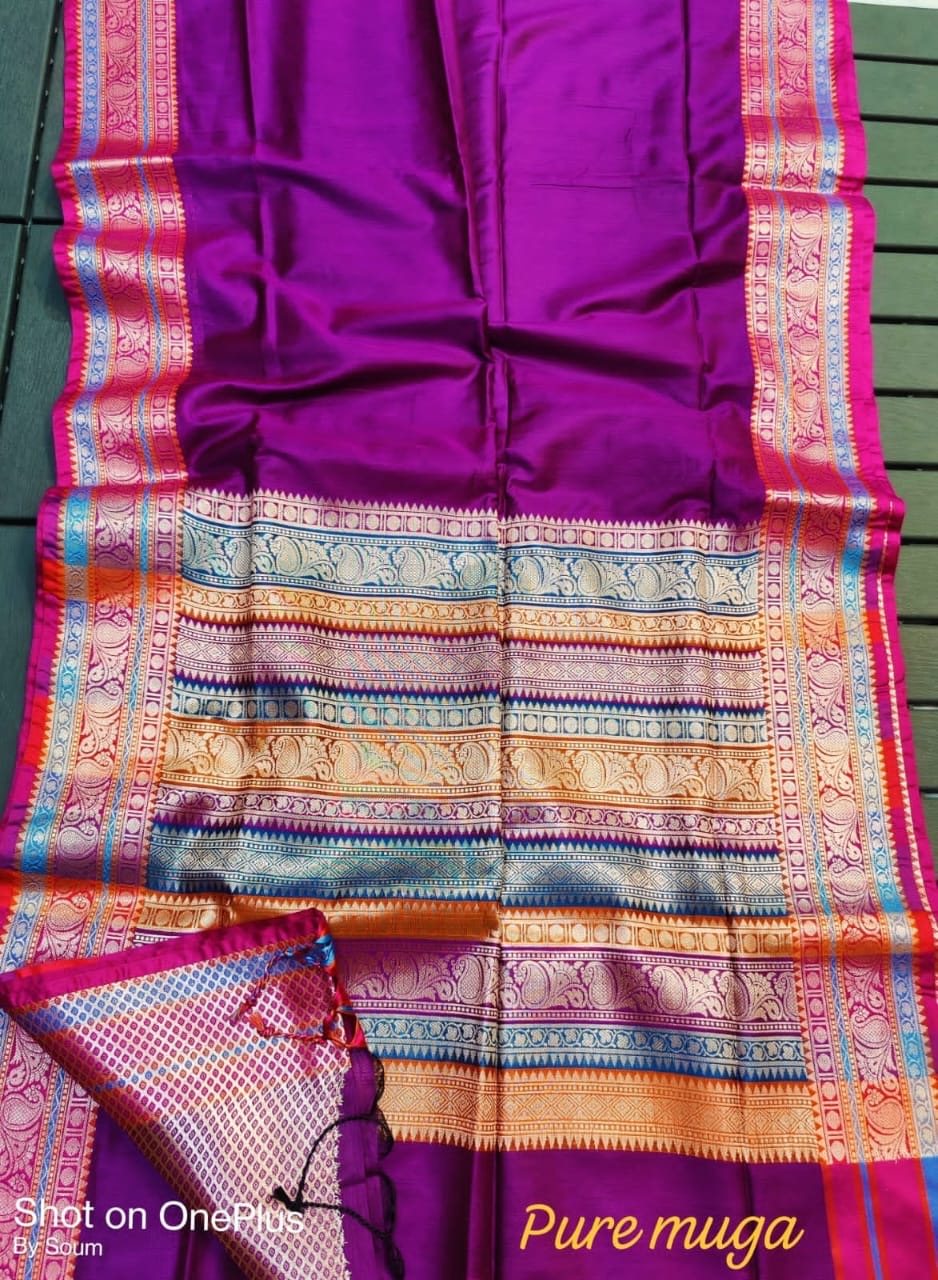 Muga Katan Saree with Brocade Blouse Piece for Women – Plain Body and Soft Drape