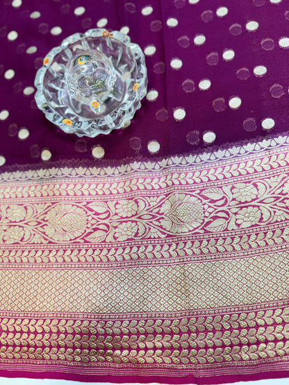 Pure Handwoven Kaddi Georgette Saree with Water Zari Jaal Weaving – Silk Mark Certified