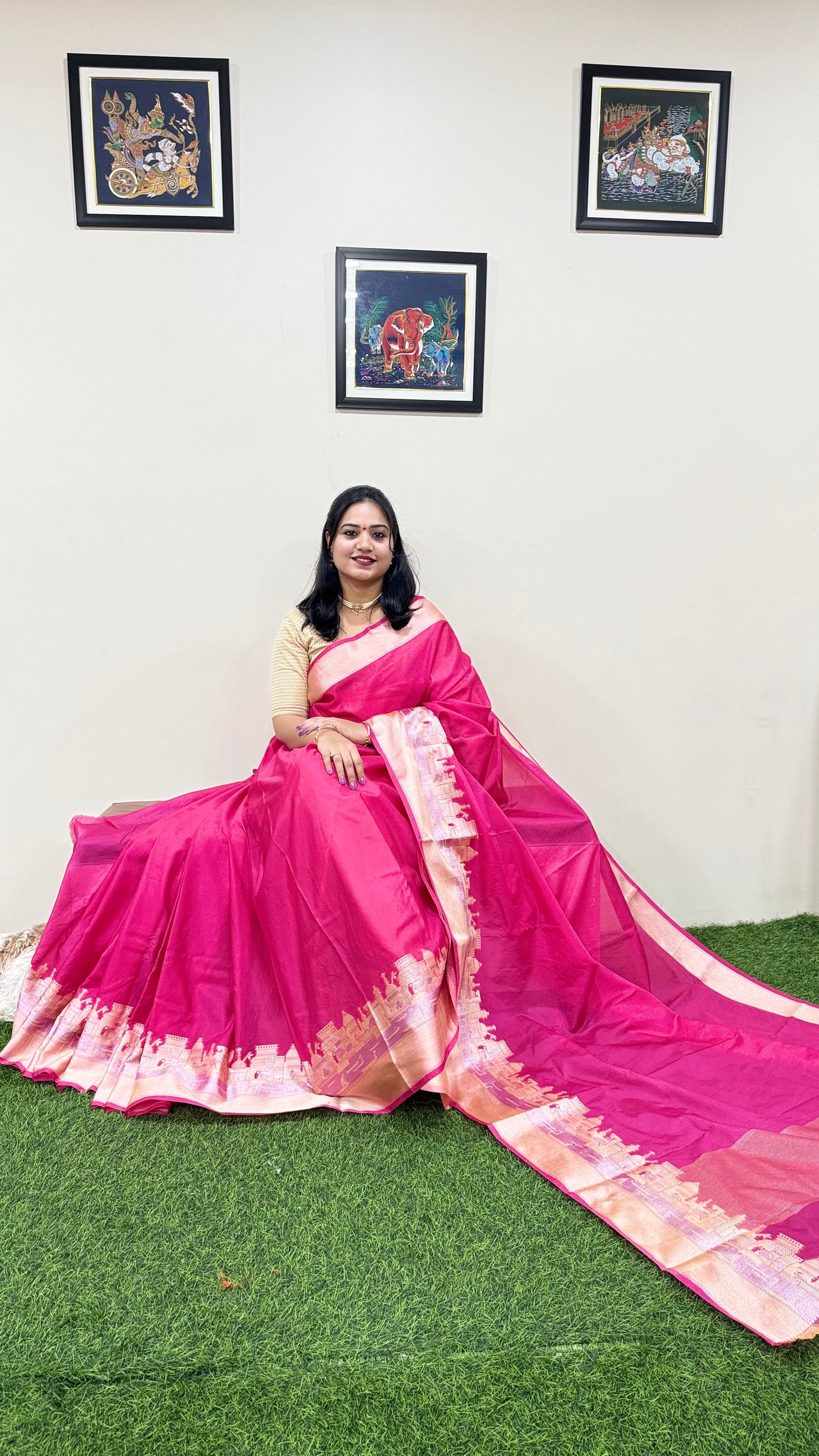 Banarasi warm silk saree with traditional ghat border weaving for festive and wedding occasions