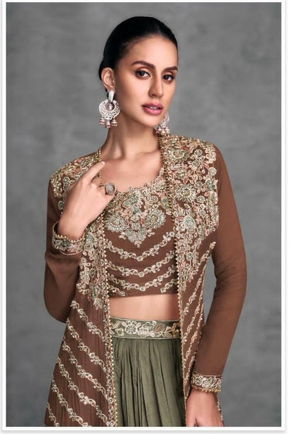 Real Chinon Embroidered Skirt and Top Set with Cancan – Free Size Stitched Festive Wear for Women