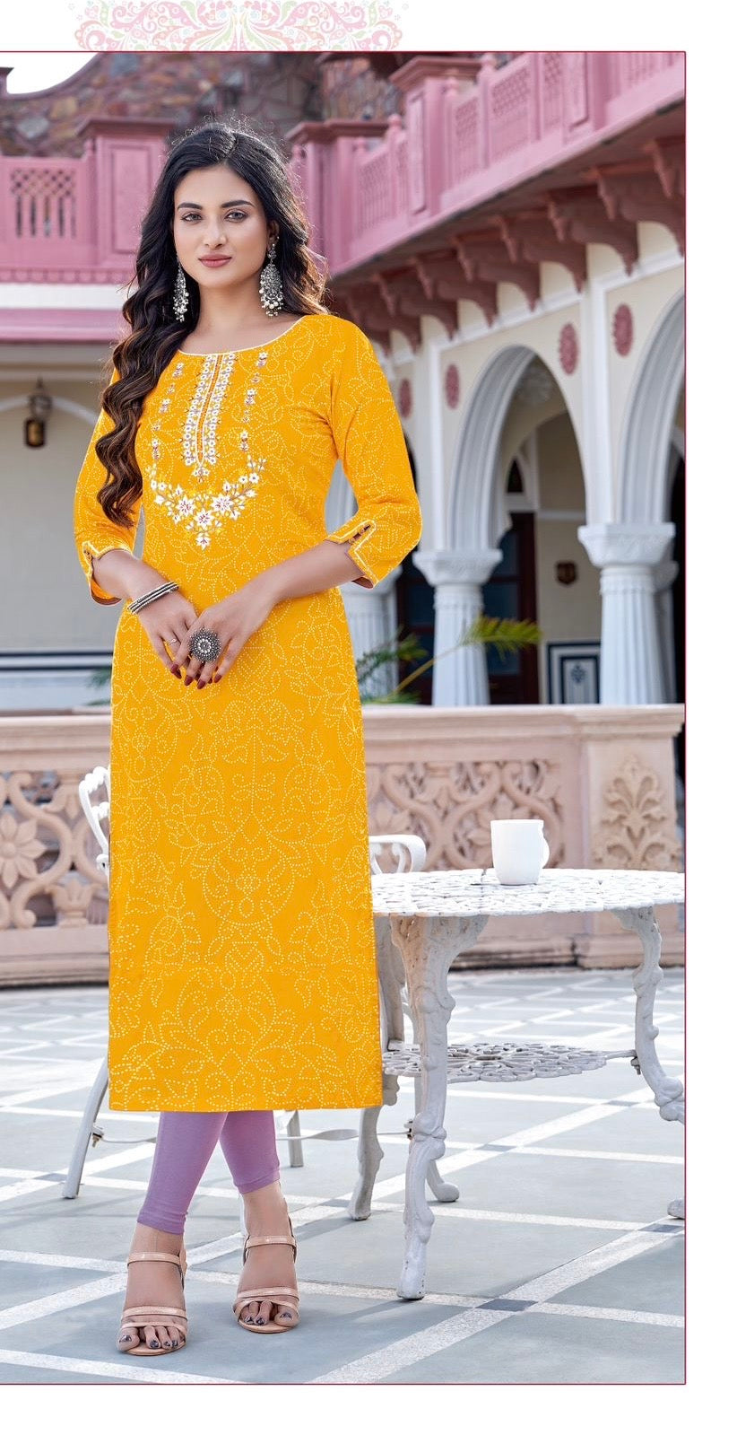 Rayon Printed Kurti with Embroidery and Handwork for Women – XL & XXL