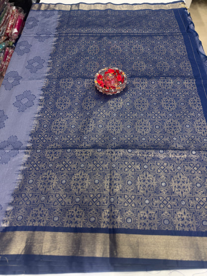 Women’s woven saree with butta motifs, contrast pallu border and tassel pallu, traditional wear, multiple colors