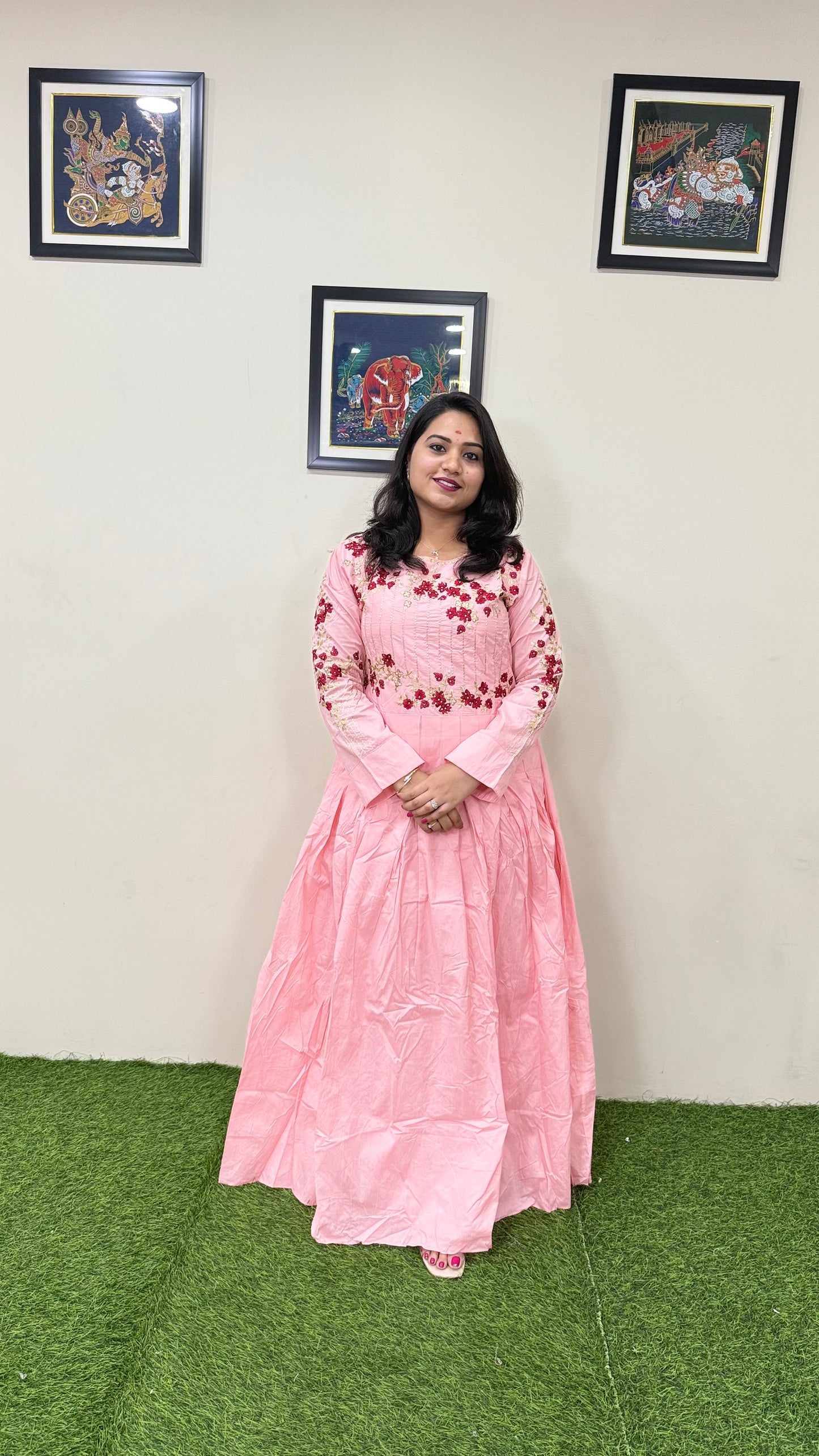 Muslin Silk Embroidered Gown for Women with Handwork and Malai Crepe Inner – 56+ Inch Length