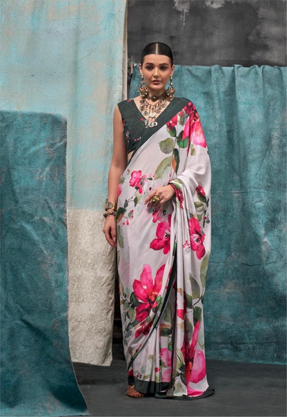 Pure Crepe Saree with Elegant Design and Matching Blouse Piece – Festive & Wedding Wear for Women