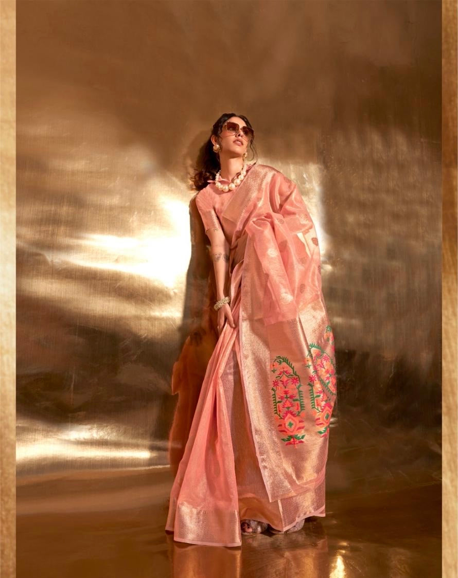 Korra Tissue Saree with Paithani Zari Weaving, Paithani Pallu and Heavy Blouse – Wedding Wear