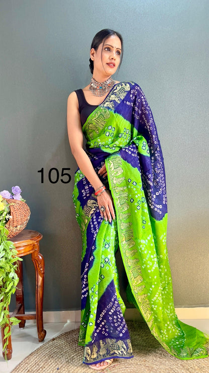 Art Silk Bandhani Saree with Hand Bandhej Work and Running Blouse – Festive Wear for Women