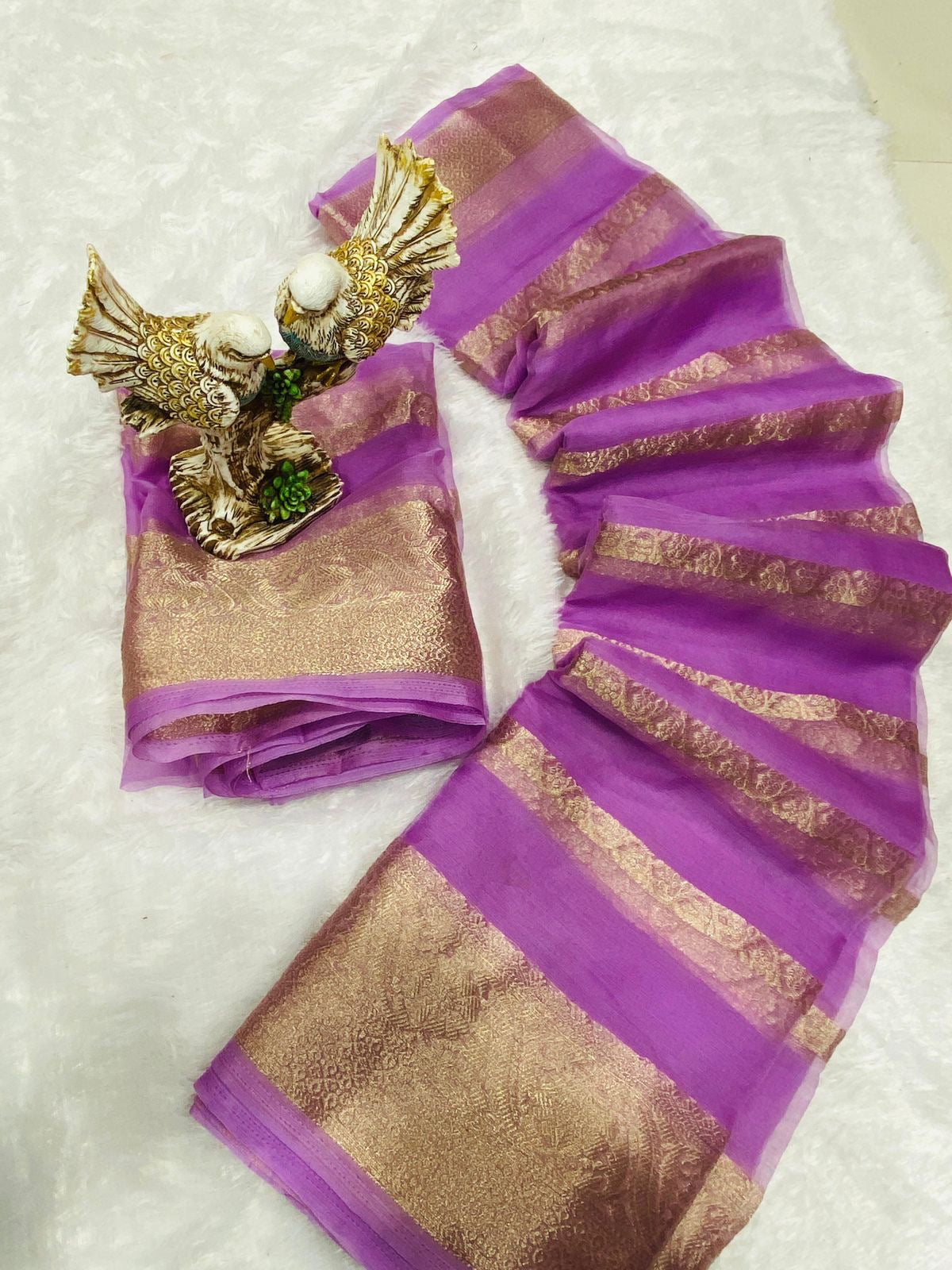 Kanchipuram Organza Jacquard Full Worked Saree with Raw Silk Organza Running Blouse
