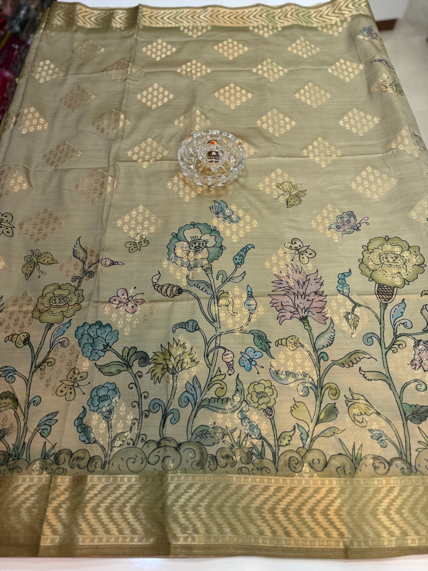 Bamboo Silk Floral Printed Saree with Rich Decorative Pallu, Rich Floral Kalamkari Style Prints