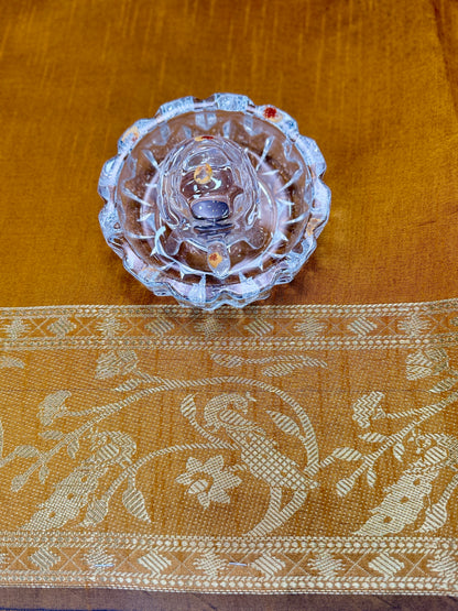 Semi Raw Silk Saree with Zari Hand Border, Heavy Jamdani Pallu and Contrast Blouse