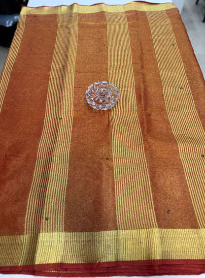 Pure Tissue 150 Count Linen Handloom Saree with Handwork and Running Blouse for Women