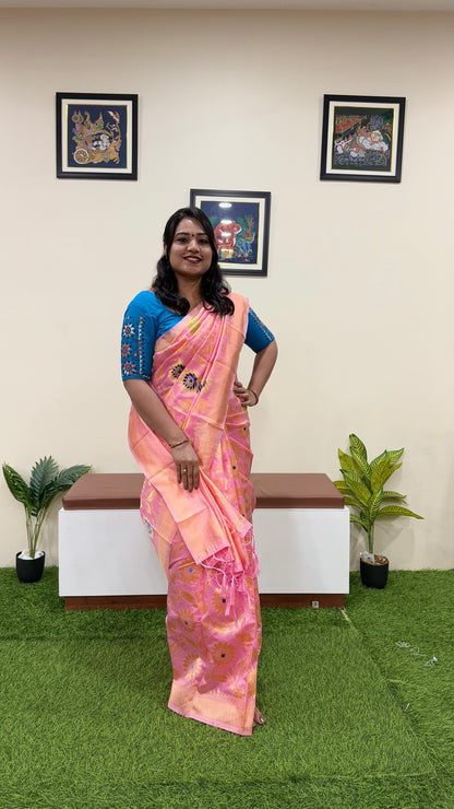 Semi-Chanderi Silk Woven Saree with Zari Border – Traditional Wear Saree for Women