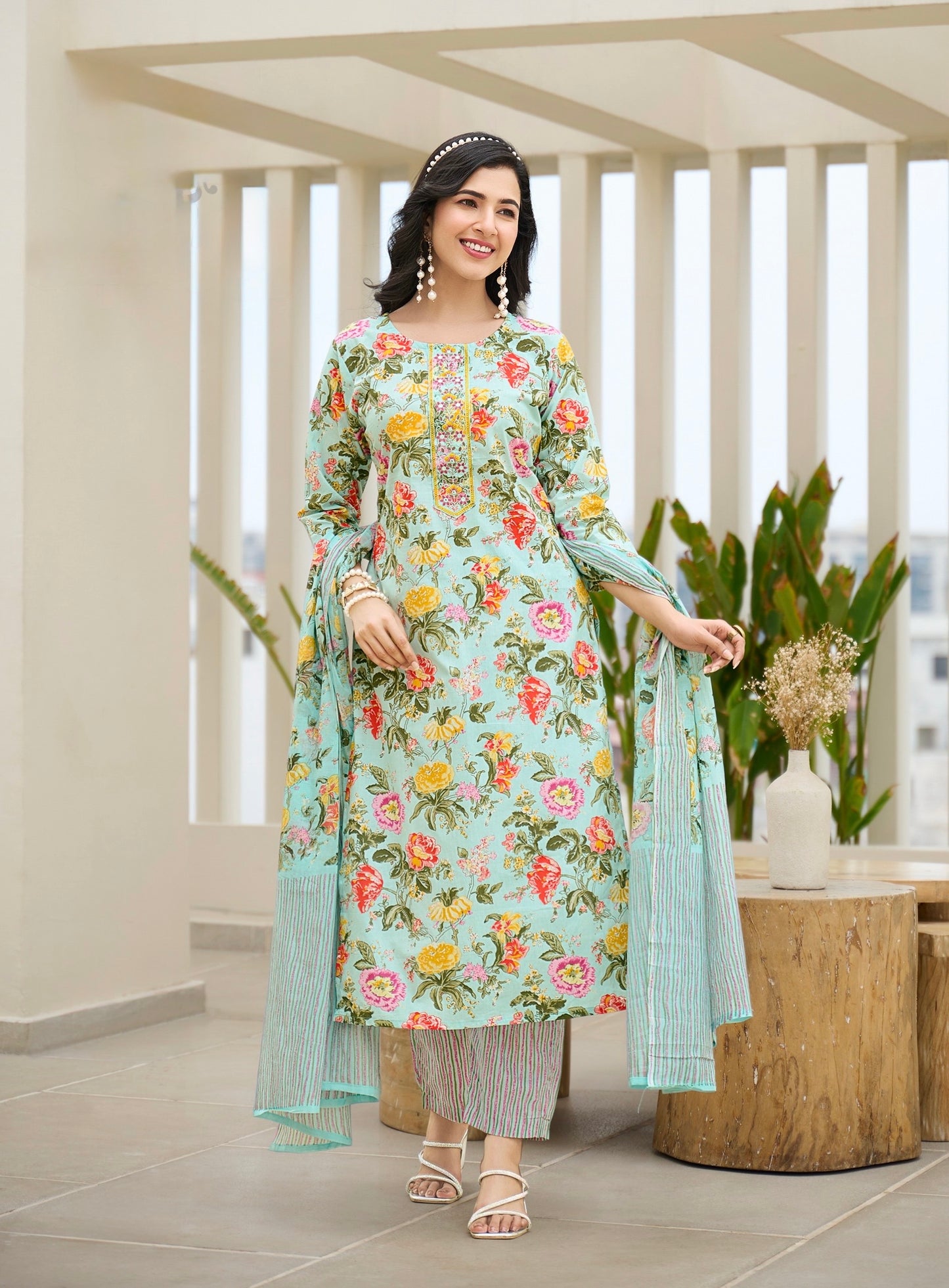 Cotton Printed Suit Set with Embroidery – 3-Piece Set with Dupatta (XXL to 4XL)