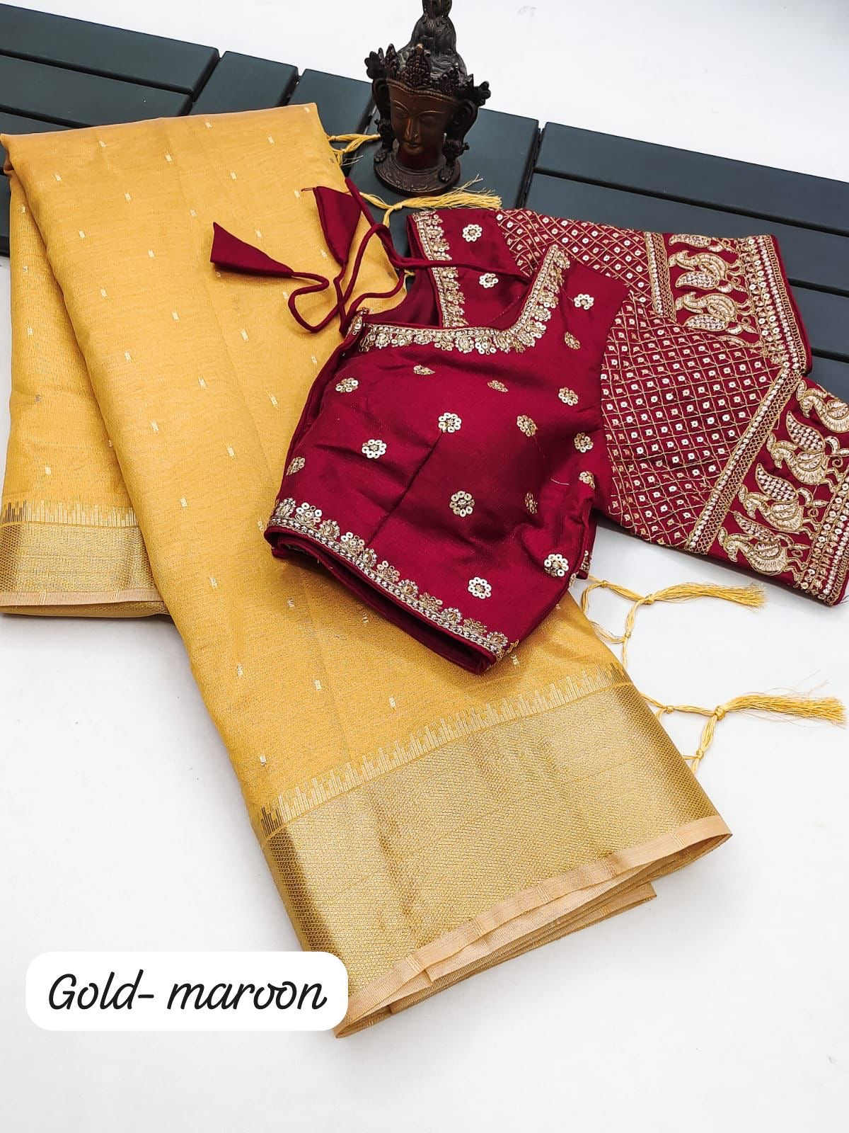 Soft Tissue Silk Saree with Small Butti Design, Embroidered Blouse up to Size 42 or Plain Silk Blouse