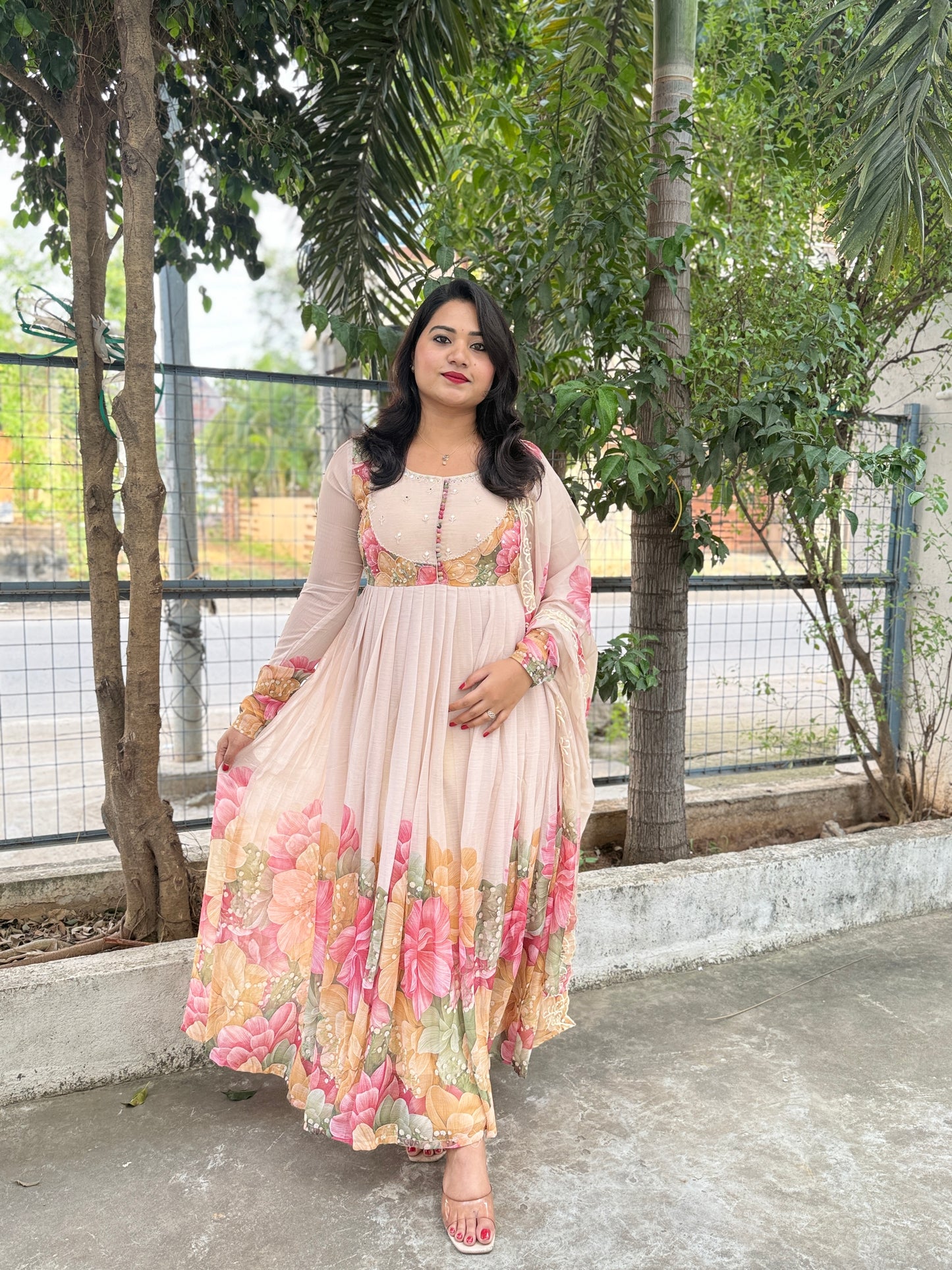 Chiffon Anarkali Kurta Pant Dupatta Set with Embroidery – Women’s Festive Ethnic Wear (Sizes M–XXL)