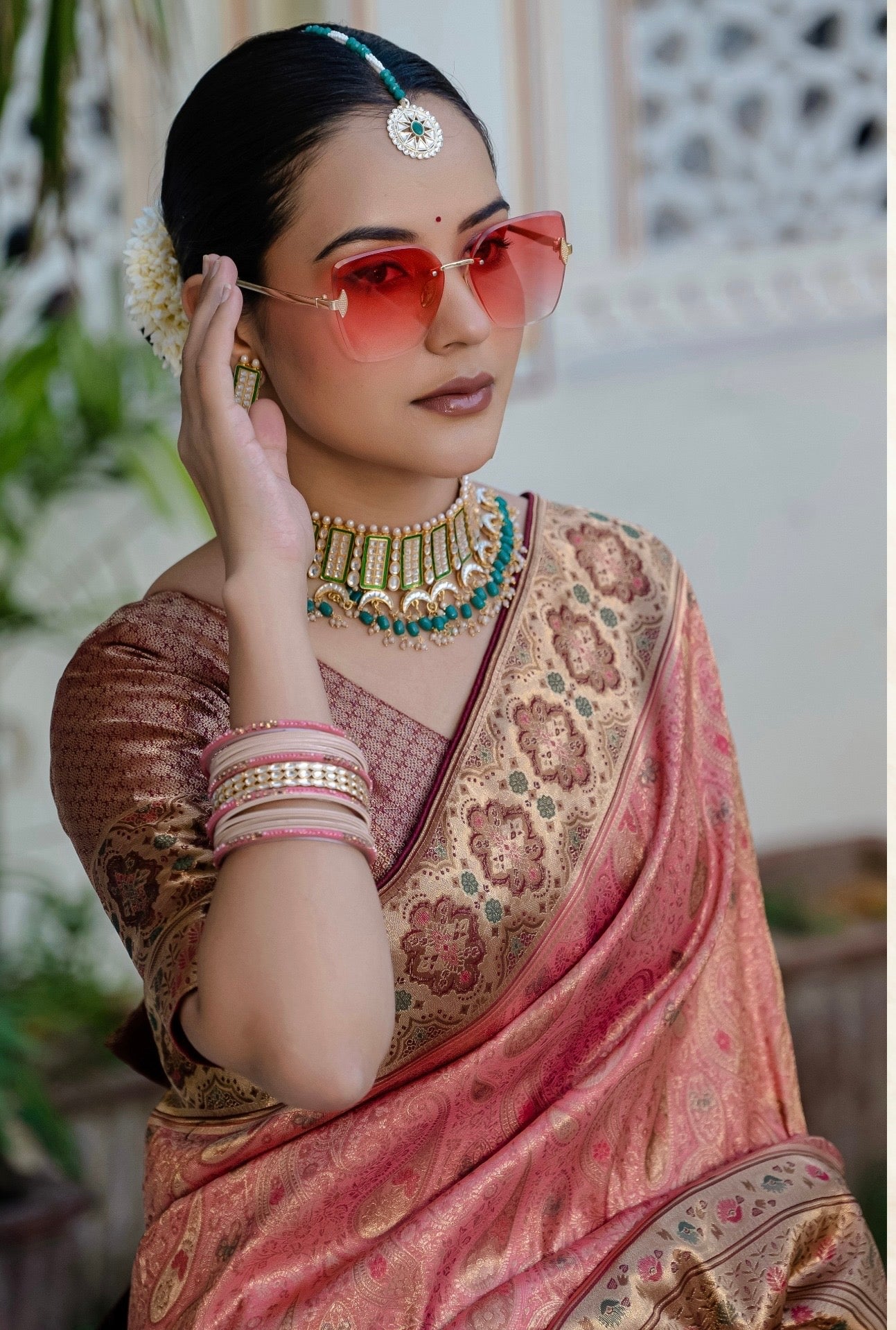 Pure Kanjivaram Silk Saree with Soft Zari & Meenakari Jaal Weaving – Wedding & Festive Wear